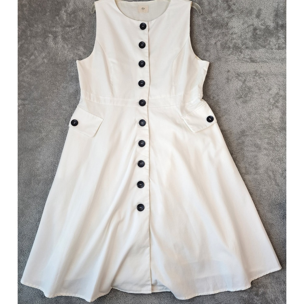Linen Vibes Dress Womens XL White Linen Blend Button Front Lace Up Back Midi